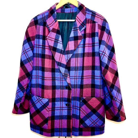 Vintage Plaid Wool Russian Jacket Blazer Sz L/XL - Picture 1 of 7